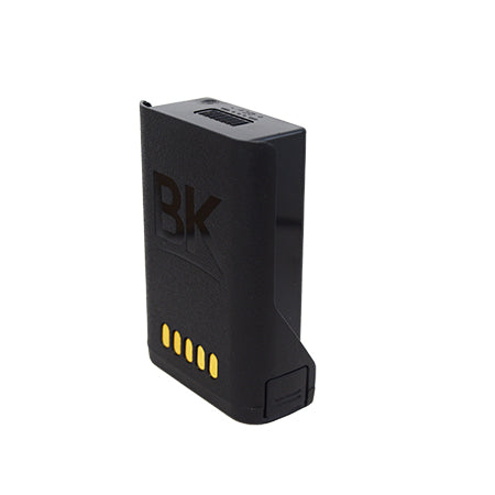 This is the side view of a BKR0102 battery for a BKR 9000 radio