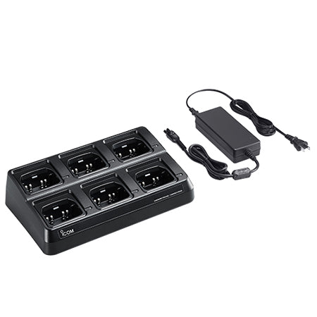 Six unit charger for radios with the BP279/BP280 battery (includes AC adapter with US plug and cups installed)