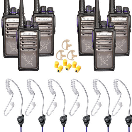 Big Bouncer Bundle, BUAP1UA6R2 - Undercover 6-Pack Alpha1 Radios with Six 1-Wire Surveillance Mics, Includes FREE: (3) Flexible Open Ear Inserts and (3) Noise Cancelling Noise Reducing Foam Tips with Bundle