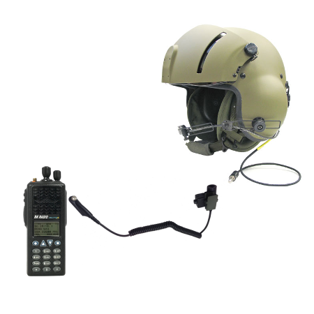 Aviation Flight Helmet Adapter with U174/U for Relm BK KNG & KNG2 Radios with radio and helmet visible