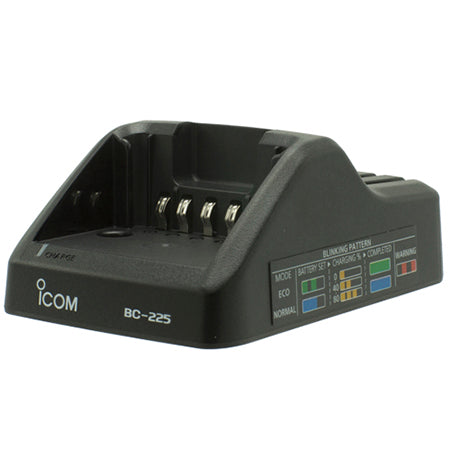 Desktop Charger, BC225 - Smart Rapid Rate, AC Wall Plug Included for use with iCOM IC-F3400 (D/DT/DS), IC-F3400 (DP/DPT/DPS), IC-F4400 (D/DT/DS), IC-F4400 (DP/DPT/DPS), IC-F7010 (T/S), IC-F7020 (T/S) Portable Radios