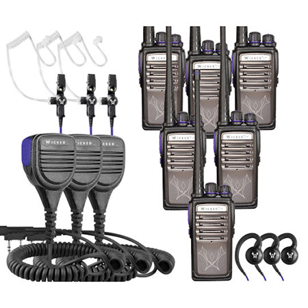 Nighthawk Security Bundle, BUAP1UA6R1SP - 6-Pack Alpha1 Radios with 3 High performance Speaker Mics and (3) 1-Wire G-Hook Surveillance Mics, Includes FREE: (3) Listen Only Earpieces with Bundle