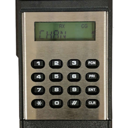 KRBCMD Stainless Steel Keypad Cover for DPHCMD, GPHCMD installed with radio powered on